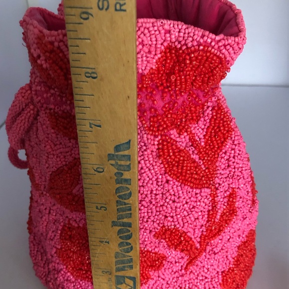 KATE SPADE X TARGET Beaded Classic Rose Drawstring Bucket Bag Pink Red NEW - Picture 12 of 17